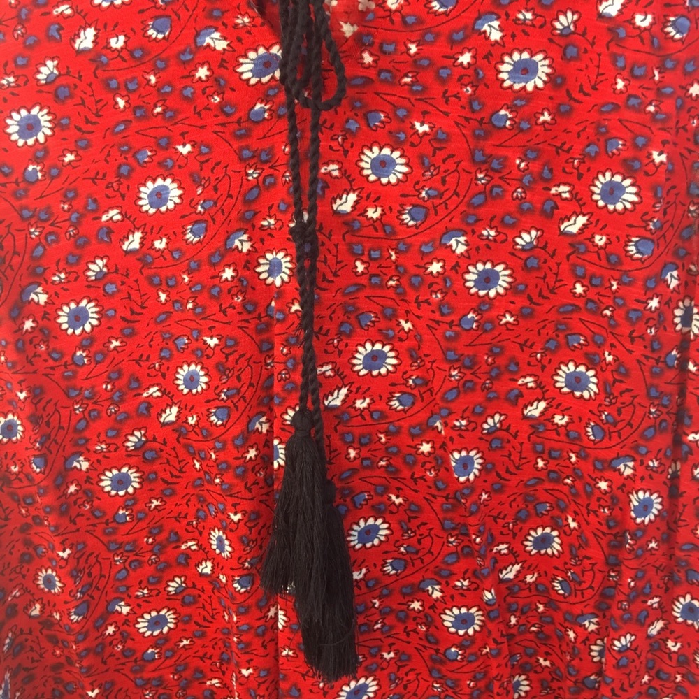 Modcloth Tank Top Size XS Floral Red Boho Tassles - Picture 4 of 6